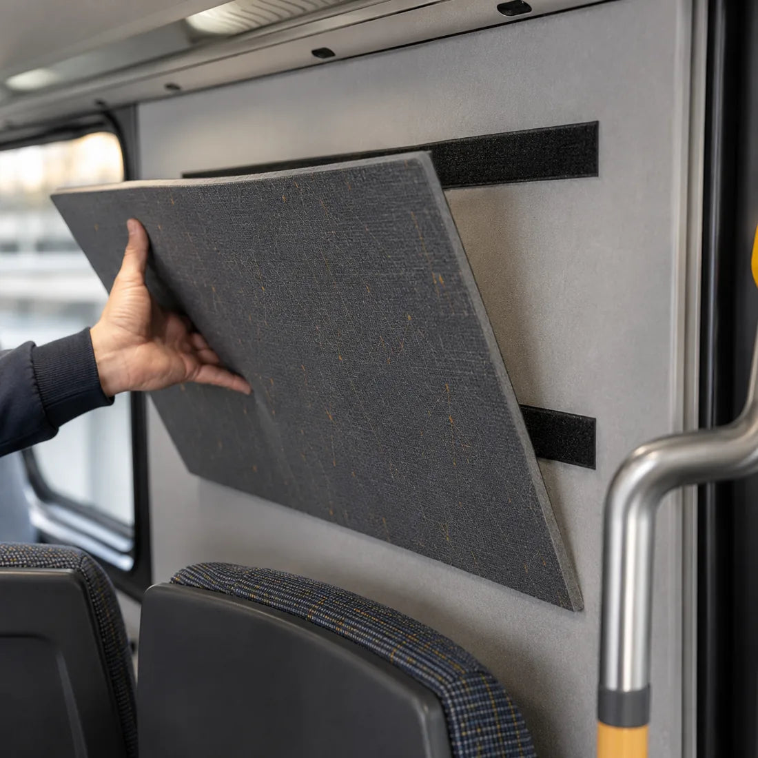 A lining panel refitted in a transit interior