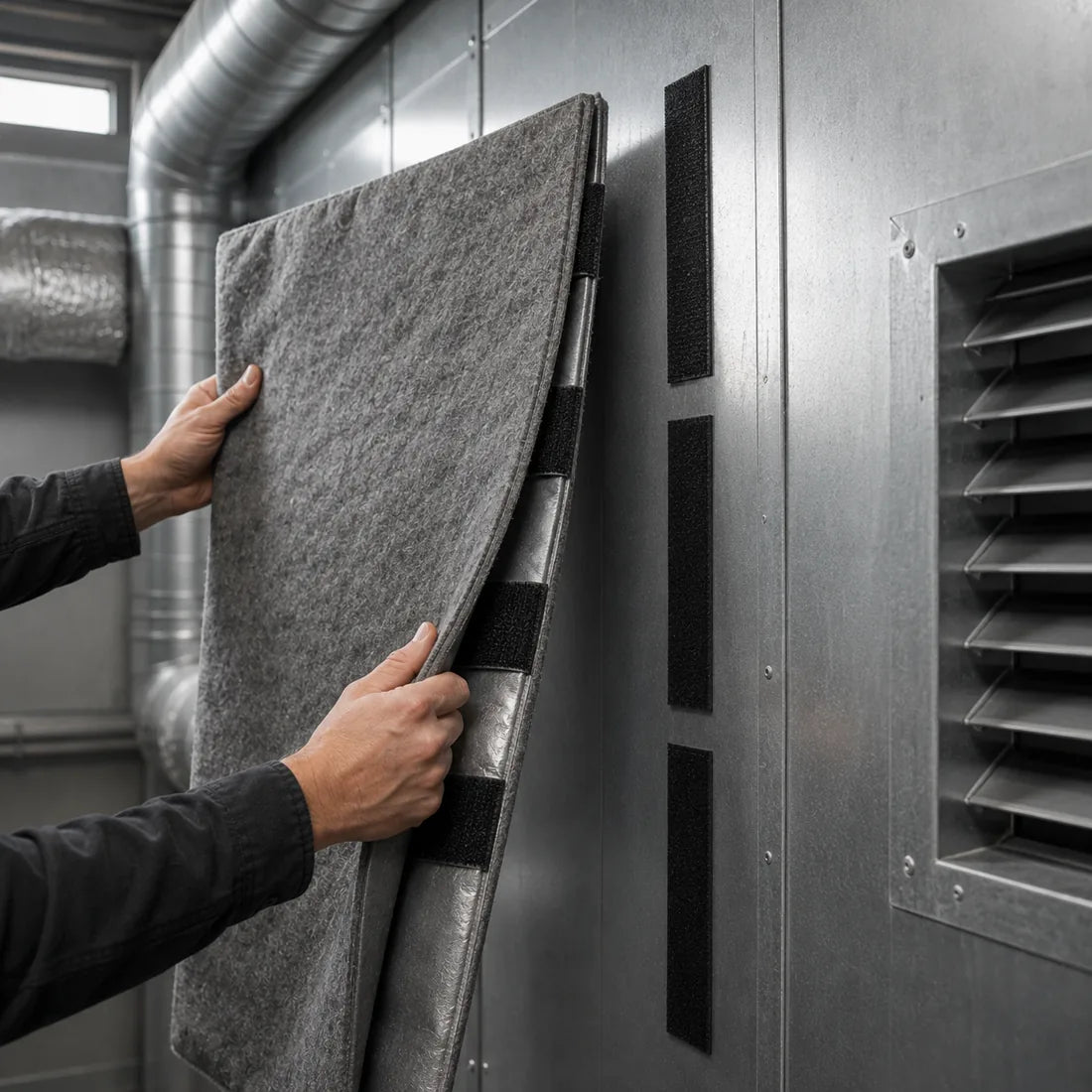 Acoustic insulation onto plant-room ductwork
