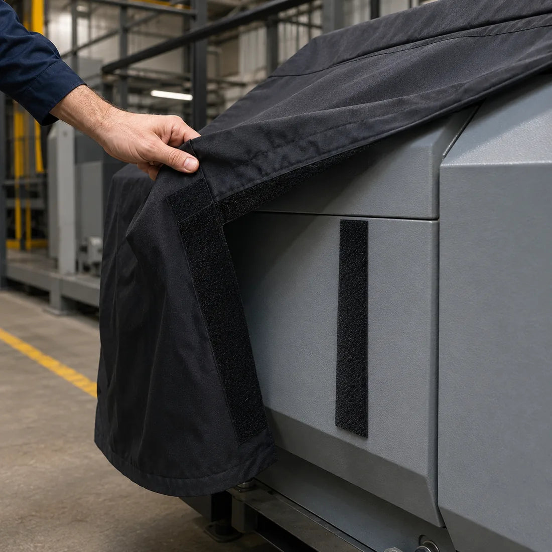 A machine cover that lifts straight off