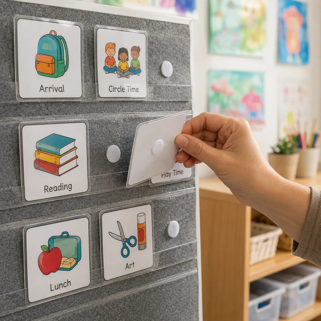 Classroom schedule cards that move in a second