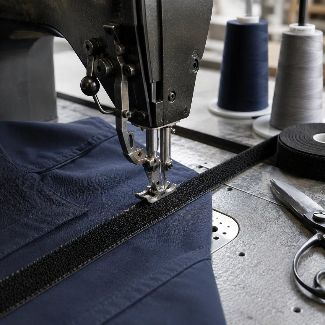 Stitched onto workwear on an industrial machine
