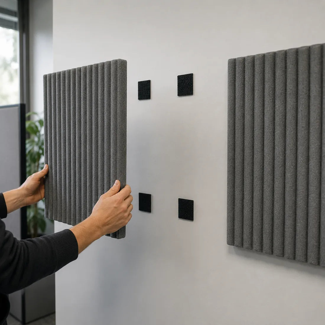 Acoustic panels onto an office wall — removable, no fixings